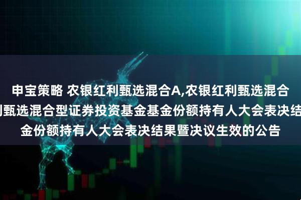 申宝策略 农银红利甄选混合A,农银红利甄选混合C: 关于农银汇理红利甄选混合型证券投资基金基金份额持有人大会表决结果暨决议生效的公告