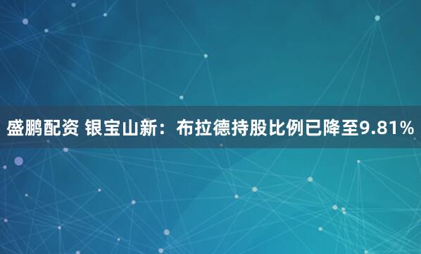 盛鹏配资 银宝山新：布拉德持股比例已降至9.81%